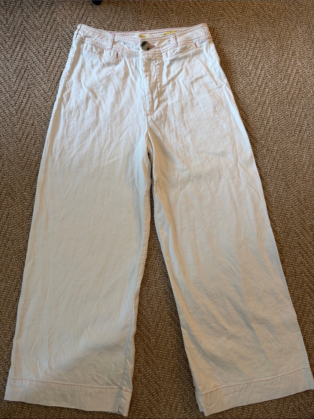 EUC Anthropologie Maeve Wide-Leg pants. Off-White with contrast stitching. Sz 28